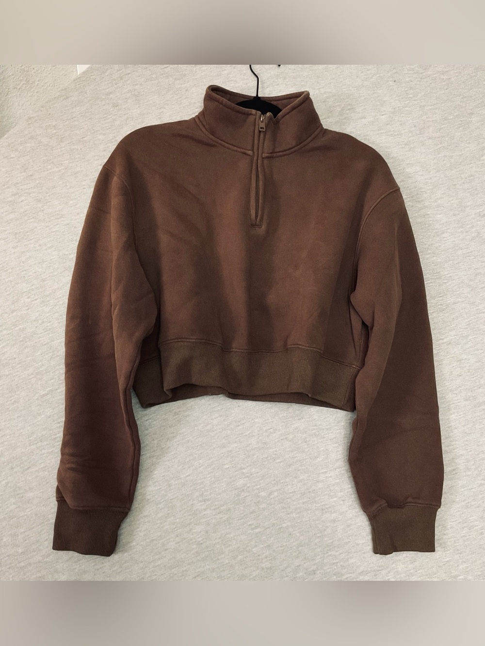 Qinsen Cropped Half-Zip Pullover Sweatshirt - Brown